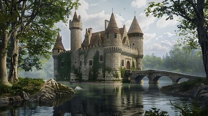Obraz premium Historic castle with a bridge over water