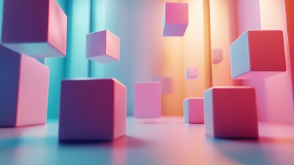 A dynamic 3D digital wallpaper showcasing abstract cubes floating in a minimal, futuristic space.