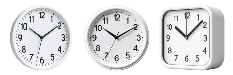 Stylish White Wall Clocks Collection for Home Decor Isolated on Transparent Background
