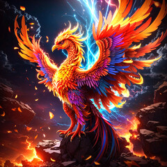 Obraz premium Phoenix Dragon Rising from the Ashes Bright and Intense