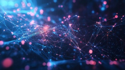 Obraz premium Abstract Digital Network with Glowing Connections and Bokeh Lights