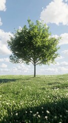 Fototapeta premium an alone lush-leaves tree in a green field