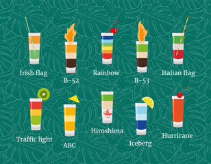 Multilayer cocktails. Set of vector icons.