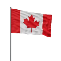 Canadian flag blowing in the wind, displayed on a flagpole against a white background. Represents patriotism and national pride. 3D Rendering