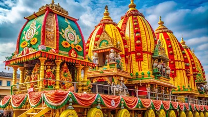 Naklejka premium Join us for the Lord Jagannath Rath Yatra Festival! Celebrate joyfully with the magnificent Golden Chariot. Experience divine blessings and vibrant