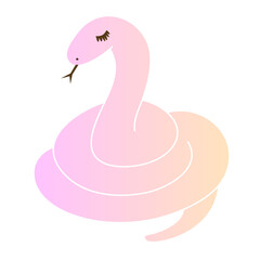 とぐろを巻く長いまつ毛のピンクの蛇のイラスト
