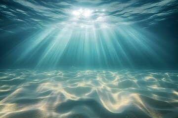 Ethereal Underwater Light Rays Illuminating Bubbles and Ocean Depths