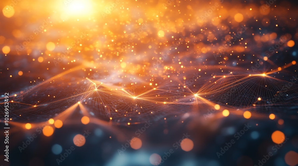 Poster abstract network with glowing points and bokeh effect