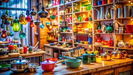 Kitchen Utensil Shop with Tilt-Shift Photography for Unique Perspective and Enhanced Details