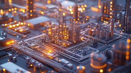 A smart industrial plant with integrated sensors and IoT technology, optimizing production and energy use, showcasing intelligent systems.