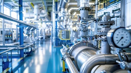 Naklejka premium Industrial Piping and Gauges in a Factory Setting