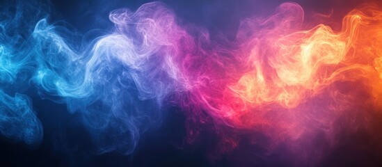 Fototapeta premium Abstract colorful smoke background with blue, red, and orange hues against a black background.
