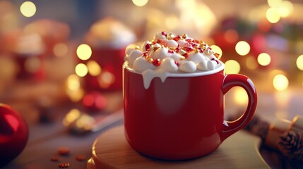 Obraz premium Delightful Hot Chocolate in a Festive Mug: Perfect for the Holiday Season