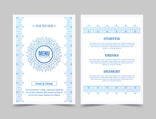 Blue restaurant menu layout ornament design