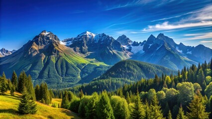 Obraz premium Mountain landscape with a clear blue sky , mountains, nature, scenery, clouds, peaks, panoramic, outdoors, hiking