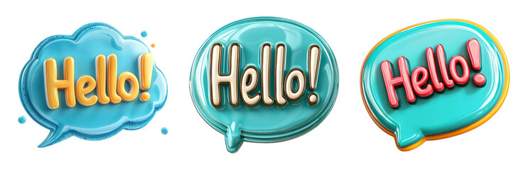 Colorful Speech Bubbles with Hello Text Isolated on Transparent Background