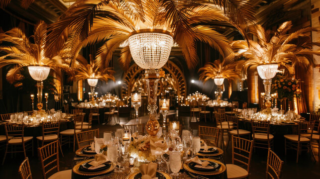 A Great Gatsby-themed wedding with art deco decor, gold accents, and a roaring 1920s-inspired celebration.