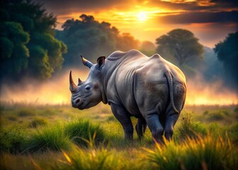 Obraz premium Long Exposure of a Rhinoceros from Behind in a Natural Habitat for Wildlife Photography