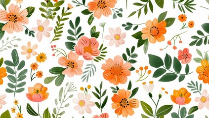 Vintage floral pattern illustration. Colorful organic nature design in seamless style. Spring season decoration with abstract flower art.