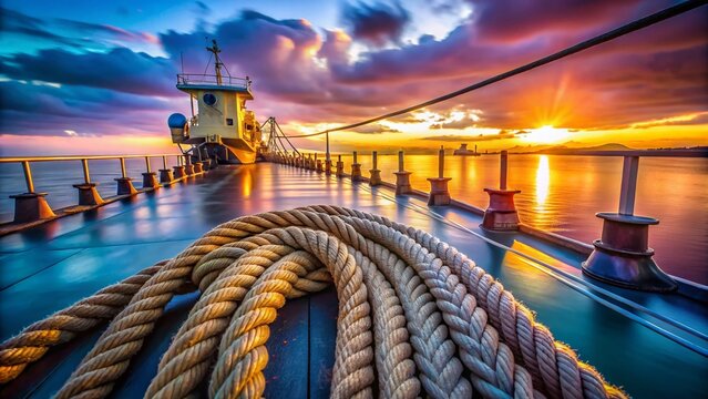 Long Exposure of Mooring Textile Rope Crossing Drillship Fairlead in Action