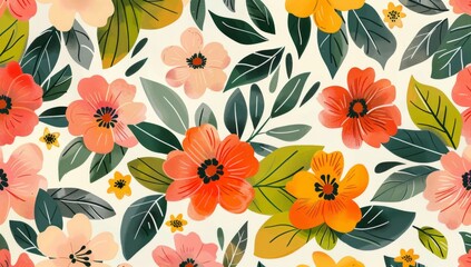 Obraz premium Vintage floral pattern illustration. Colorful organic nature design in seamless style. Spring season decoration with abstract flower art.