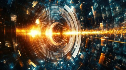 Obraz premium Abstract circular sound equalizer with pulsing waves flowing across the frequency spectrum, dynamic digital art.