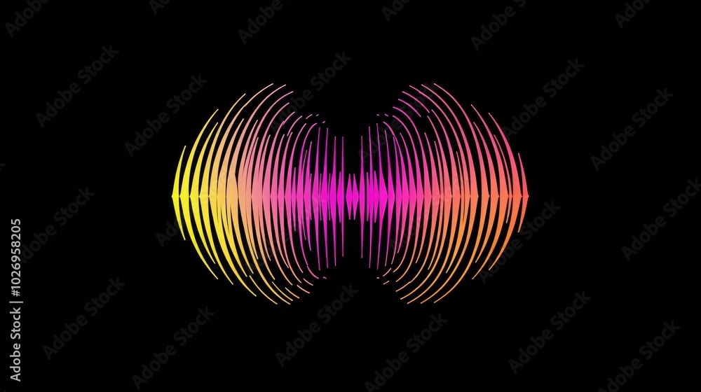 Poster circular equalizer radiating sound waves in all directions, abstract visual representation of freque