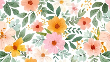 Obraz premium Vintage floral pattern illustration. Colorful organic nature design in seamless style. Spring season decoration with abstract flower art.