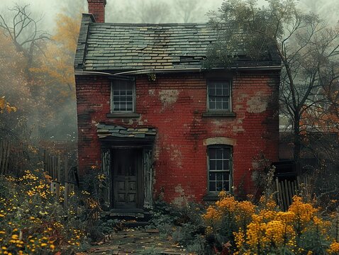Old Red Brick House in the Woods