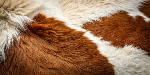 Luxurious Brown and White Cow Leather Texture with Fur Background in Low Light Photography