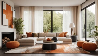 Modern Living Room with Teal Sofa and Elegant Decor