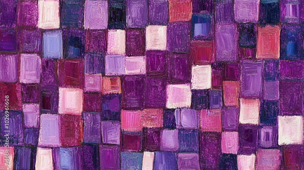 Aufkleber pattern of squares in violet and pink tones, creating a colorful, tiled design with geometric precis