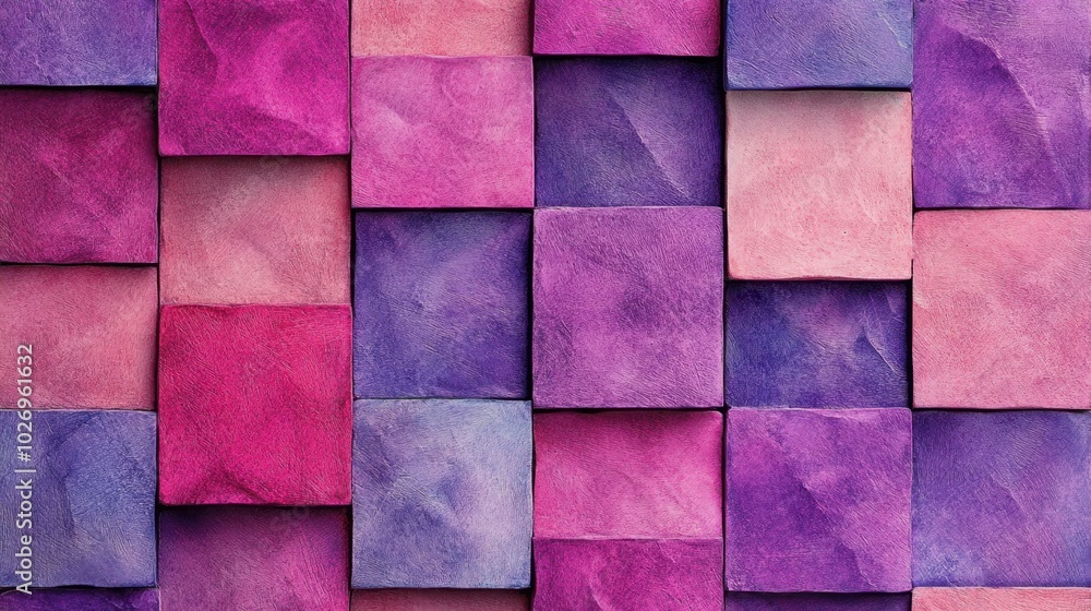 Aufkleber pattern of squares in violet and pink tones, creating a colorful, tiled design with geometric precis
