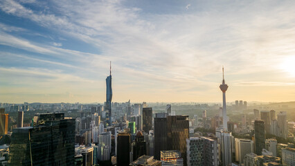 Aerial skyline at sunset cityscape of smart city in Kuala Lumpur, Malaysia on 11 October 2024