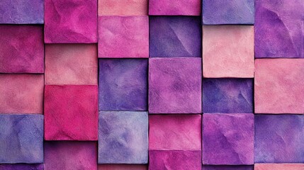 Pattern of squares in violet and pink tones, creating a colorful, tiled design with geometric precision