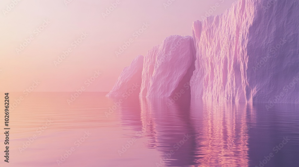 Aufkleber a minimal abstract 3d world with futuristic cliffs floating above still water, glowing softly with t