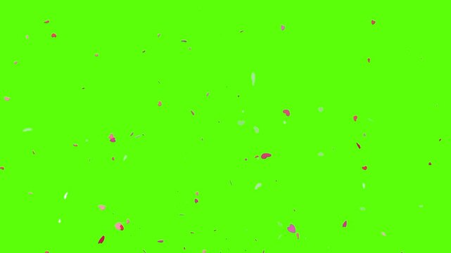 Heart confetti effect on green screen background