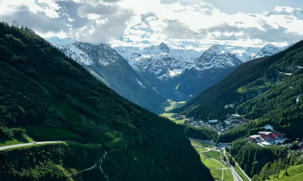 Aerial View of Bregaglia Valley and Maloja Pass in Switzerland