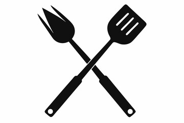 Grill fork and spatula tool icon vector. Barbecue symbol silhouette vector