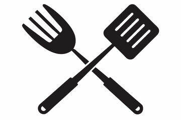 Grill fork and spatula tool icon vector. Barbecue symbol silhouette vector