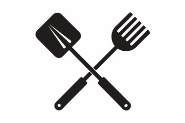 Grill fork and spatula tool icon vector. Barbecue symbol silhouette vector