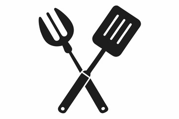 Grill fork and spatula tool icon vector. Barbecue symbol silhouette vector