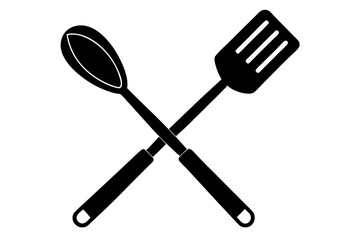 Grill fork and spatula tool icon vector. Barbecue symbol silhouette vector
