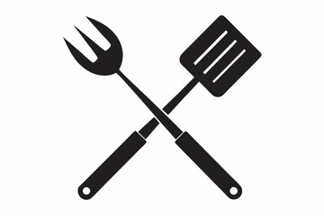 Grill fork and spatula tool icon vector. Barbecue symbol silhouette vector