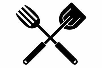 Grill fork and spatula tool icon vector. Barbecue symbol silhouette vector