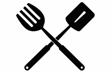 Grill fork and spatula tool icon vector. Barbecue symbol silhouette vector