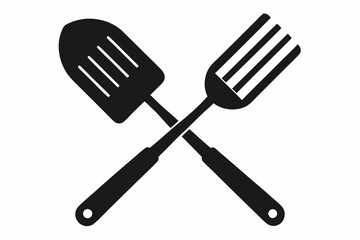 Grill fork and spatula tool icon vector. Barbecue symbol silhouette vector