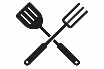 Grill fork and spatula tool icon vector. Barbecue symbol silhouette vector