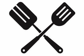Grill fork and spatula tool icon vector. Barbecue symbol silhouette vector