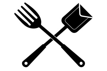 Grill fork and spatula tool icon vector. Barbecue symbol silhouette vector